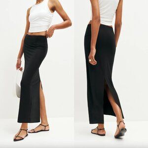 Reformation Black Maria Jersey Stretch Knit Back Slit Midi Skirt
